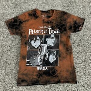 Attack On Titan Shirt Mens Small Brown Tie Dye Final Season Short Sleeve Anime